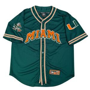 Miami Hurricanes Colosseum Baseball Jersey Green Orange Button Front Mens XL